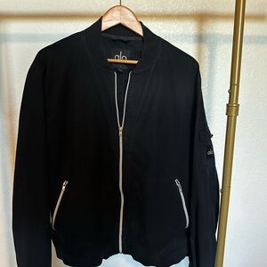 Alo Yoga Black Bomber Jacket (Silver Zips)